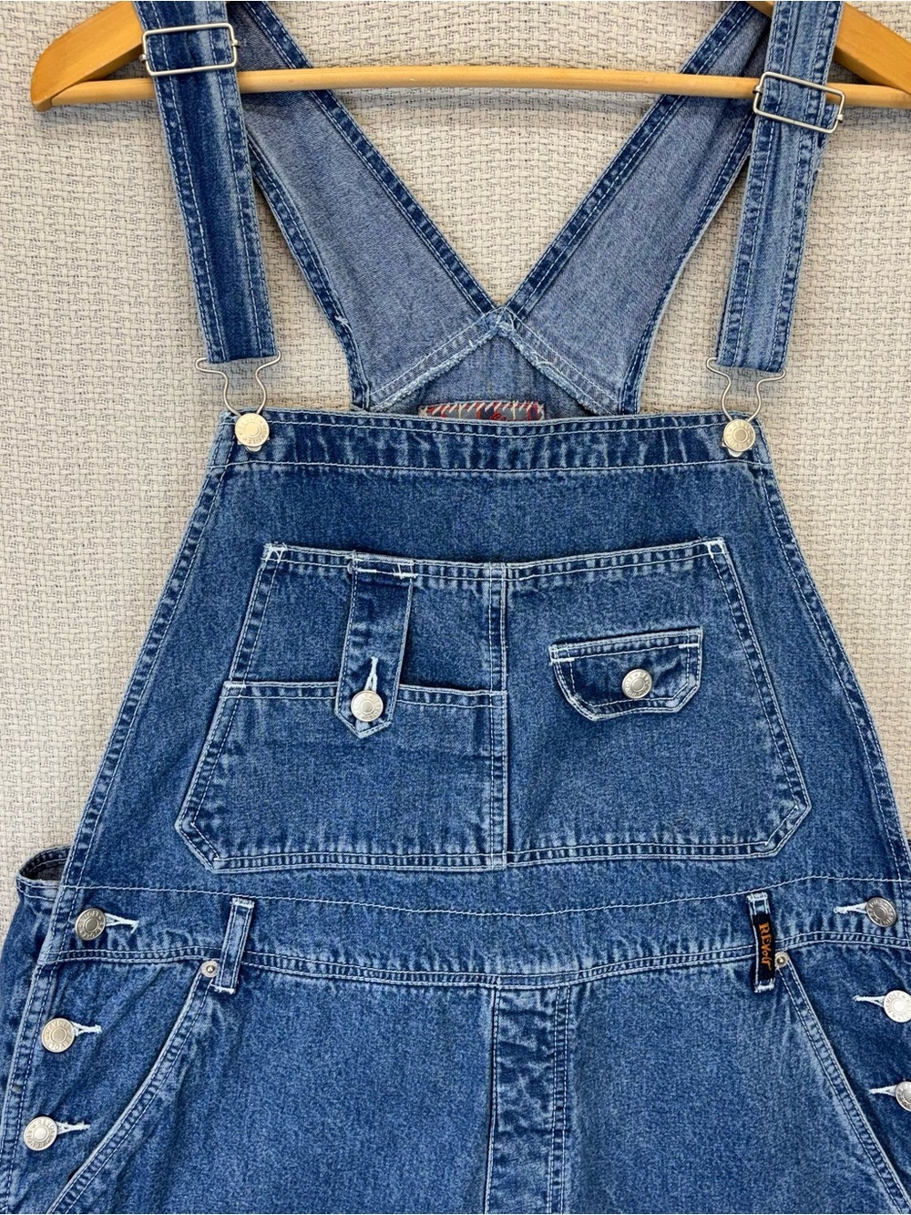 Vtg Revolt Denim Carpenter Bib Overalls Womens Sz 18 Blue Embroidered Boho Y2K - Picture 2 of 12